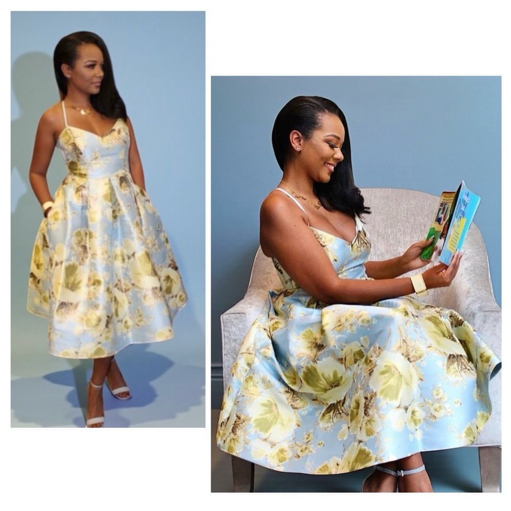 Eliza J Jacquard Brocade Floral Midi Flare Dress with Crisscross Straps - Picture 4 of 12